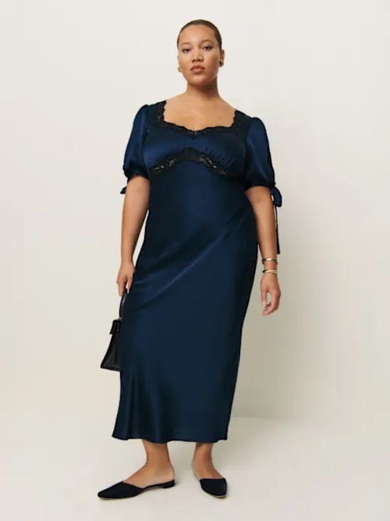 Reformation Dresses & Skirts - Reformation Stella Silk Dress Es Blue - Size 14